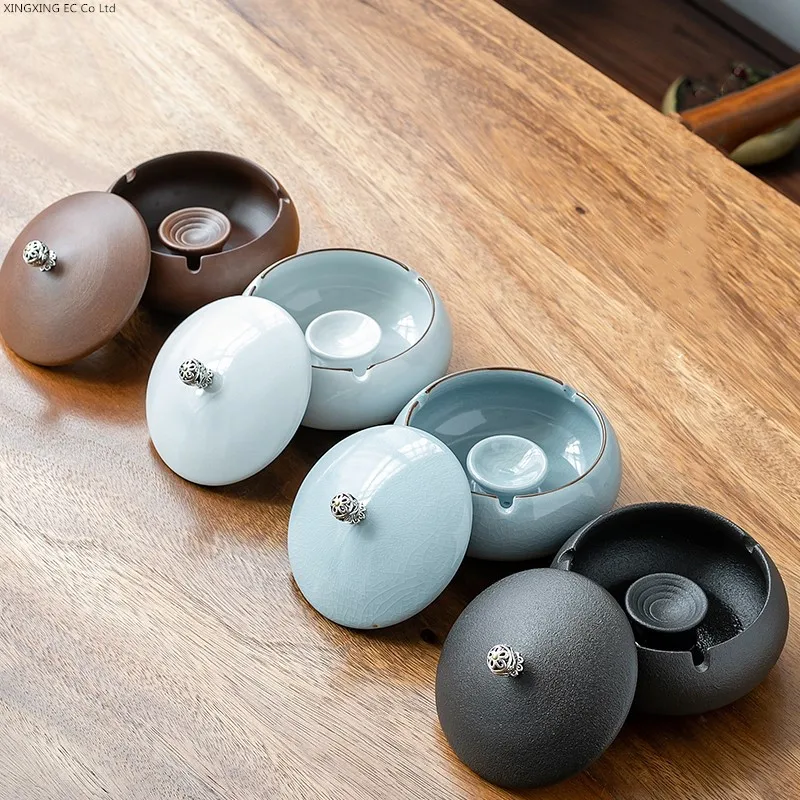 

Ретро ветрозащитная керамическая пепельница с крышкой, аксессуары для домашнего декора, пепельница для гостиной, бара, аксессуары для сигарет, подарок бойфренда