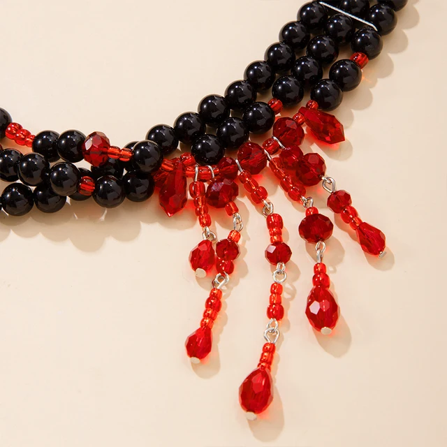 Collier gothique à franges en forme de goutte de sang, multicouche, ras du cou en perles de sang, pour femmes, bijoux fantaisie, cadeaux