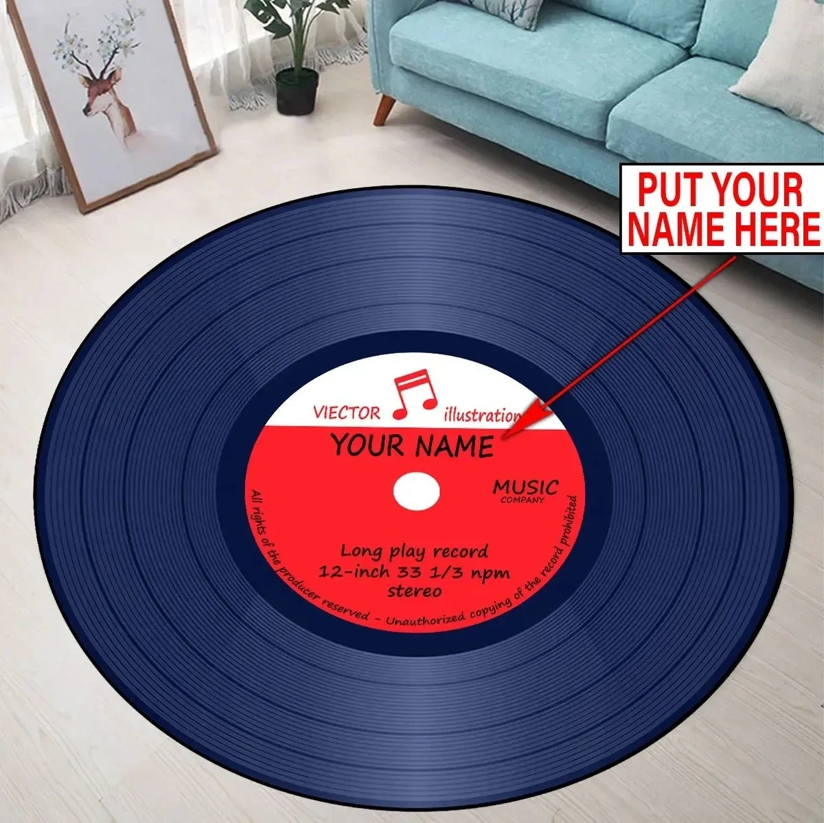 Music VINYL RECORD Custom Name Circle Round Rug 3D Area Rug Non-slip Mat Floor Dining Room Living Room Soft Bedroom Carpet -1 6