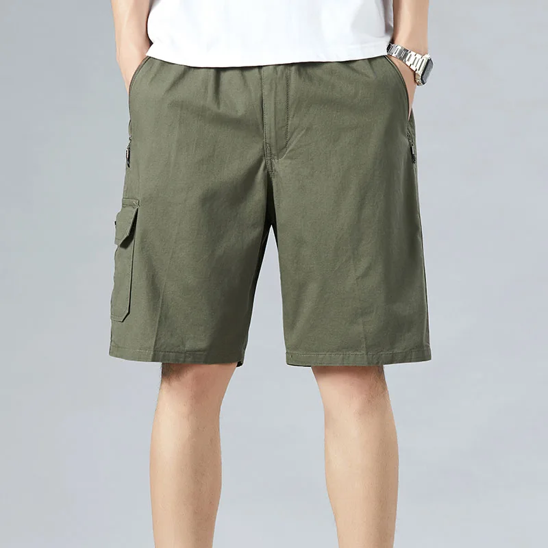 

Шорты мужские повседневные до колен, хлопок 100%, свободные прямые, армейский зеленый, лето 2023