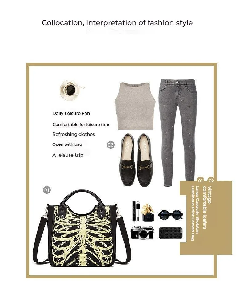 Women's Skull Print Shoulder Bag, Large Capacity Tote Handbag_voghion.com