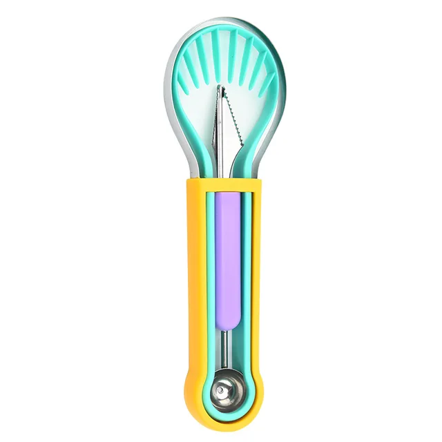 Set di coltelli da intaglio della frutta 3 in 1, taglierino, separatore per piatti di frutta, utensili da cucina, scovolino per gelato all'anguria_voghion.com