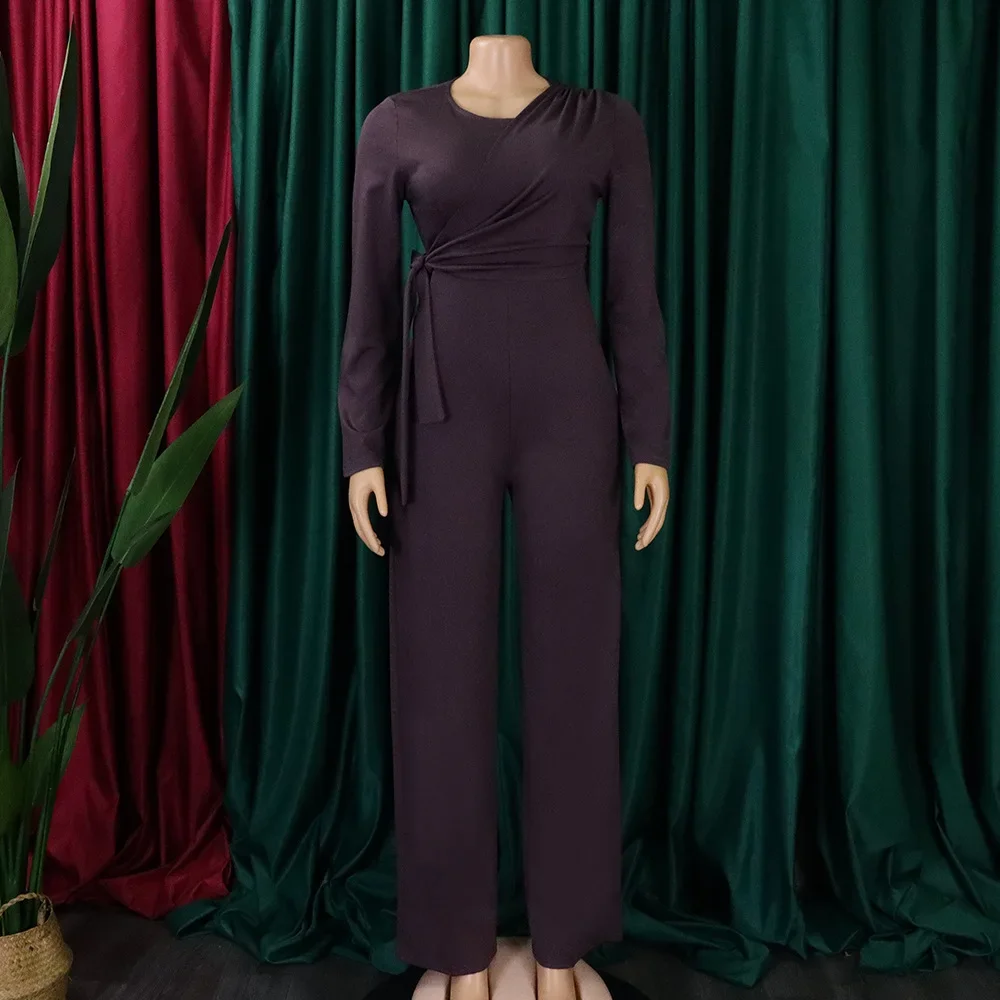 Solid Color Women Jumpsuits For Spring Autumn Long Sleeve Bandage Loose Fashion Streetwear Overalls Wide Leg Pants Trousers 2023