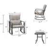 3 Piece Bistro Set Patio Rocking Chairs Outdoor Furniture w Warm Gray Cushions, Glass-Top Table for Garden, Pool, Backya 3