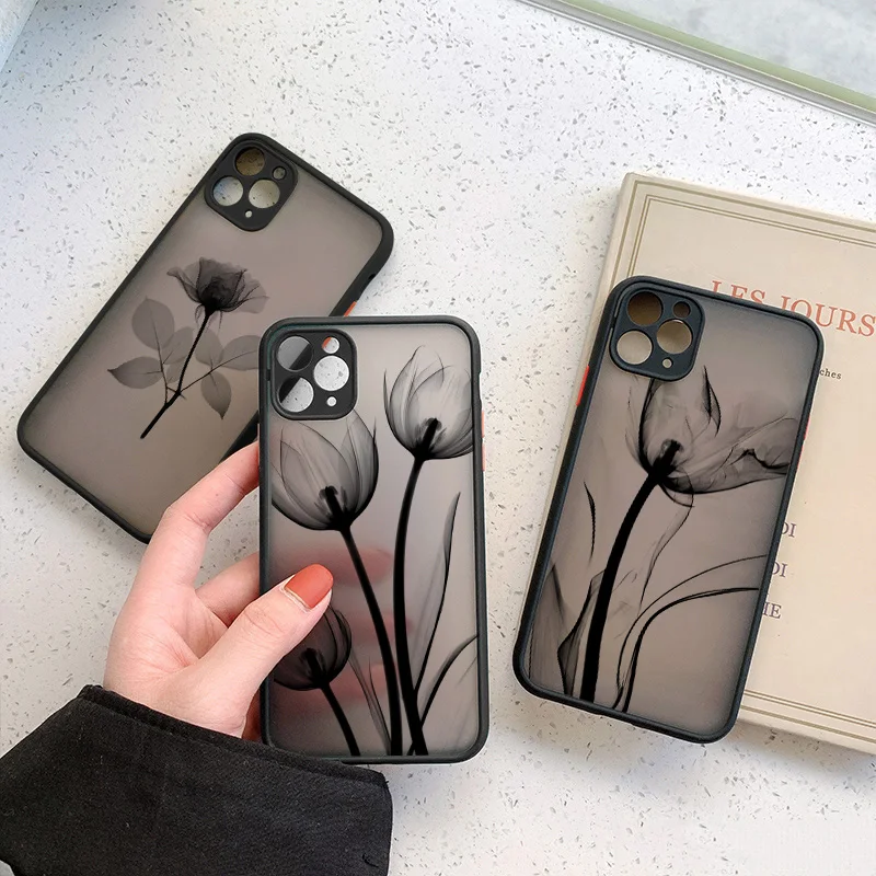 Luxury Vintage Rose Flower Phone Case - Elegant Black Shockproof Cover