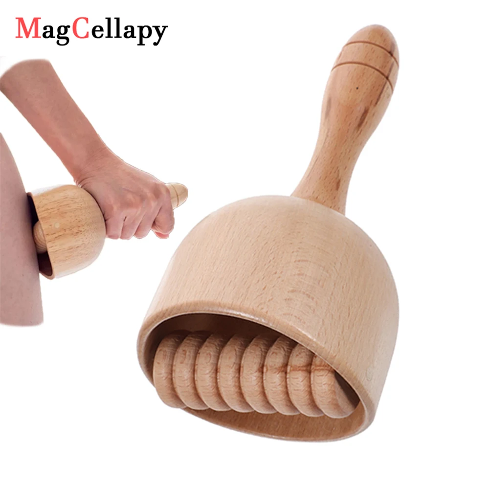 Wooden Massage Roller Lymphatic Drainage Massage Tool Hand-Held Cup-Shaped Muscle Scraping Cellulitis Muscle Pain Relief Stick