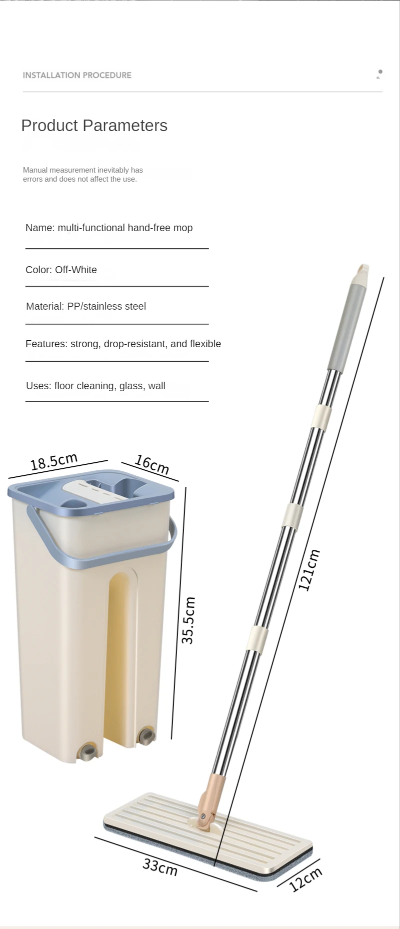 SUIT VERT 1 Small Bucket Flat Mop Bucket Set Separates Dirty Water