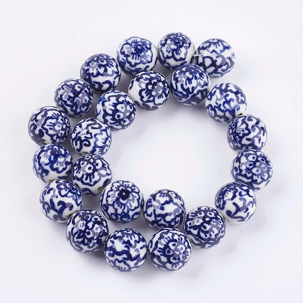 PandaHall 20 Stück handgefertigte blaue und weiße Porzellanperlen, mittelblaue Keramikperlen für die Schmuckherstellung, DIY im chinesischen Stil – Detail 10