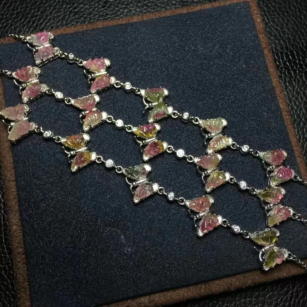 

Элегантные ювелирные изделия из натурального арбуза ТУРМАЛИНА Хрустальный исцеляющий браслет в форме бабочки для женщин ювелирные изделия подарок