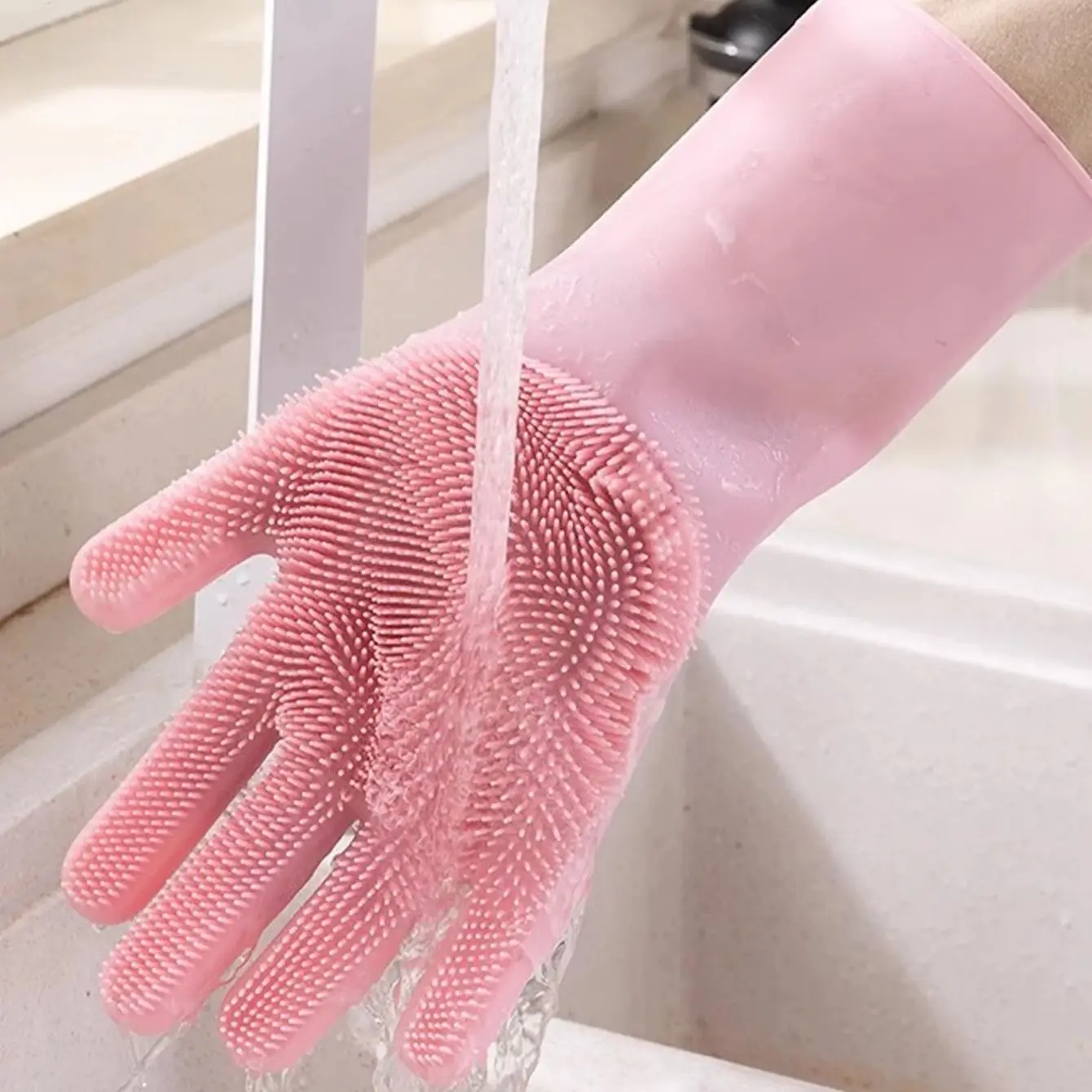 1 Pair Of Silicone Dishwashing Gloves For Household Use, Kitchen Anti Scalding, Household Dishwashing And Cleaning Gloves