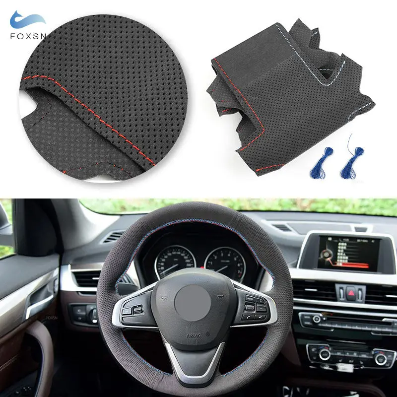 

Автомобильные аксессуары, накладка на руль салона, наклейка, отделка для BMW F45 F46 X1 F48 X2 F39 2018 2019, замшевая кожа, красная, синяя линия