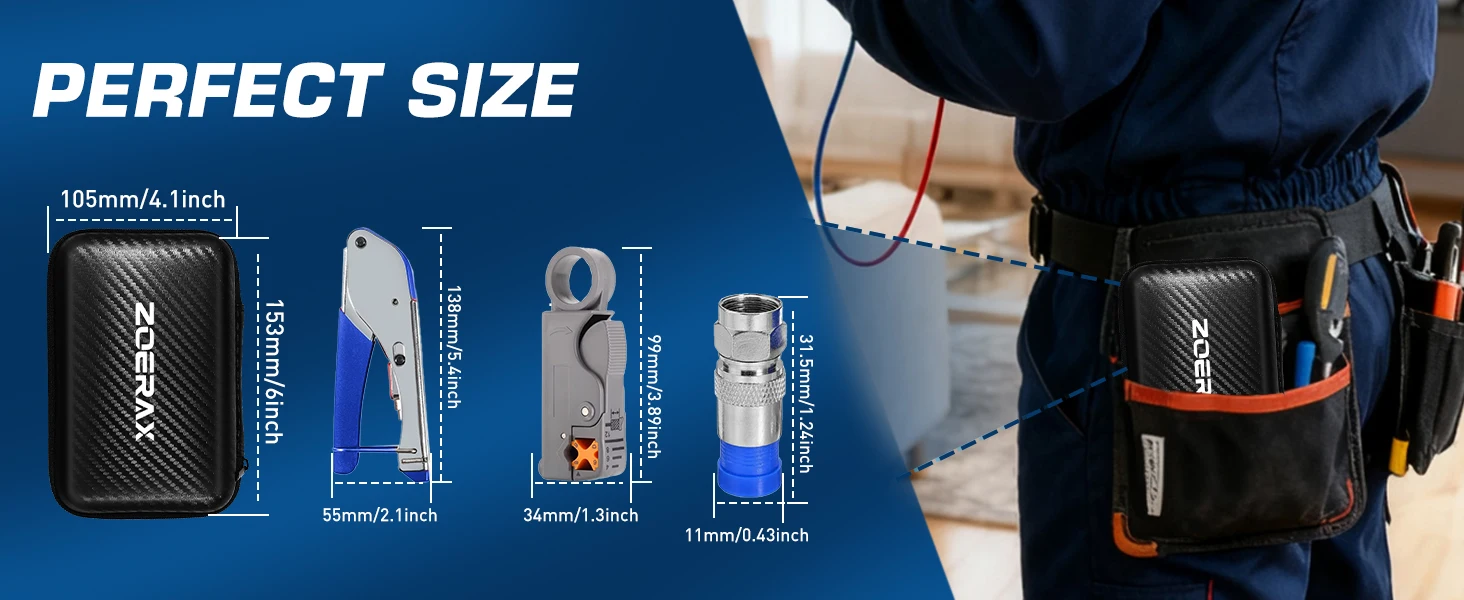 ZoeRax Koaxial-Kompressionswerkzeug-Set, Koaxialkabel-Crimper-Zange mit 20 RG6 F-Steckern, Koaxialkabel-Abisolierwerkzeug – Detail 6