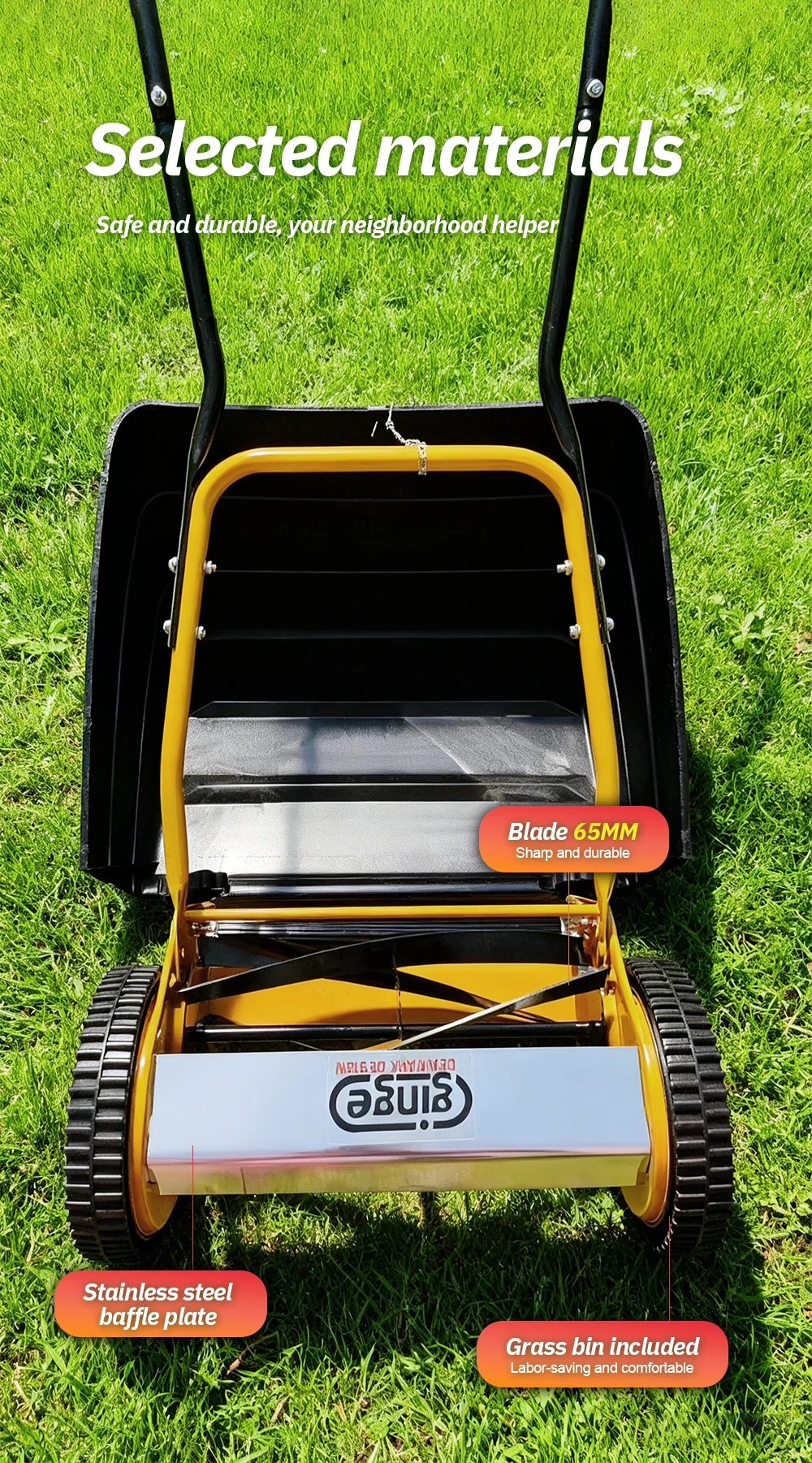Manual Lawn Mower 14-Inch Grass Trimmer Eco Hand Operated Push Lawn Mower Compac