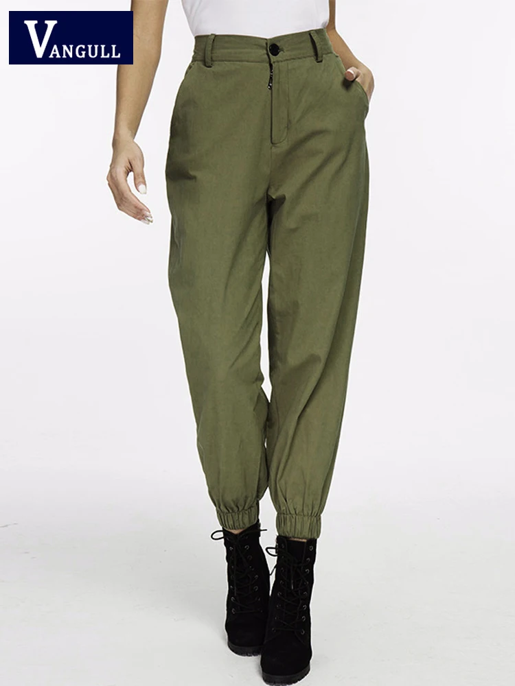 

Vangull Casual Army Green Cargo Woman Fashion High Waist Jogger Spring Loose Trousers Female Sweatpants Streetwear Ladies Pants