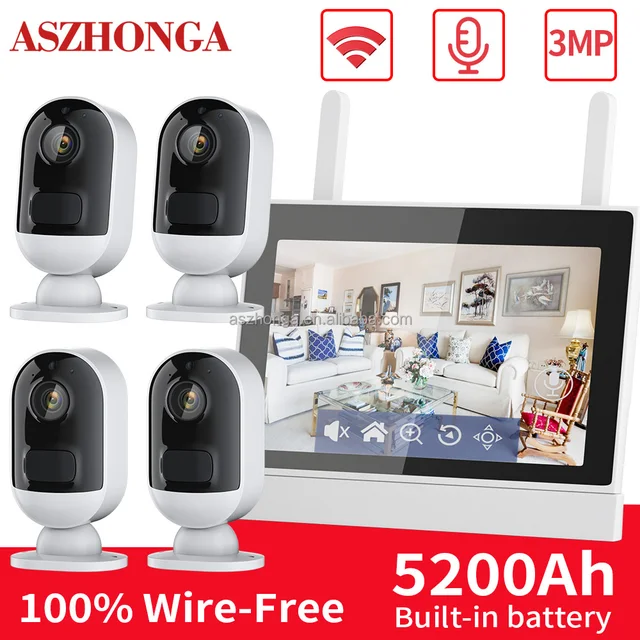 4CH Mini Smart Wireless Ip Network Security Home Surveillance CCTV Battery Camera System 3MP WiFi 7 Inch LCD Monitor Nvr Kit - Image 2