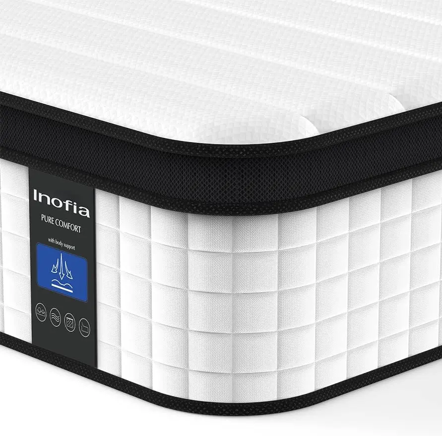 

Матрас Inofia Twin XL, 12-дюймовый Гибридный односпальный матрас Innerspring в коробке, прохладная кровать с дышащей планкой