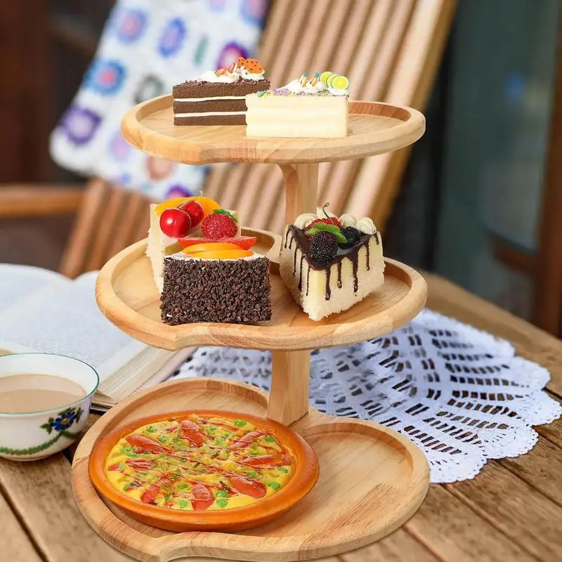 

Wood Tiered Tray Dessert Display Container Home Party Snack Dishes Creative 3 Tiered Heart-Shaped Cake Holder kitchen Accessory