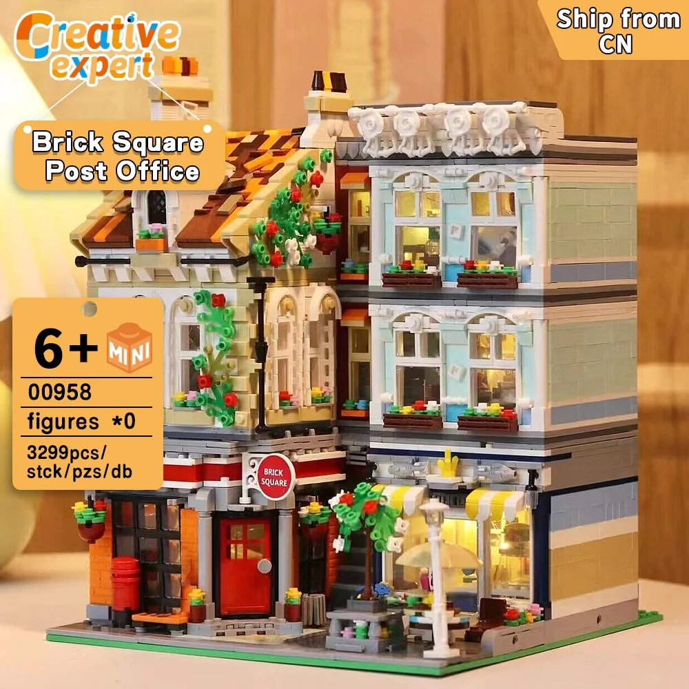 

00958 Zhegao Mini Block Creative Expert Moc Brick Square Post Office Street View Modular Building Blocks Brick Model Toy 3299pcs