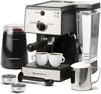 All-In-One Espresso Machine with Milk Frother 7-Piece Set - Maker Includes Grinder, Frothing Pitcher, Cups, Spoon and Tamper 1