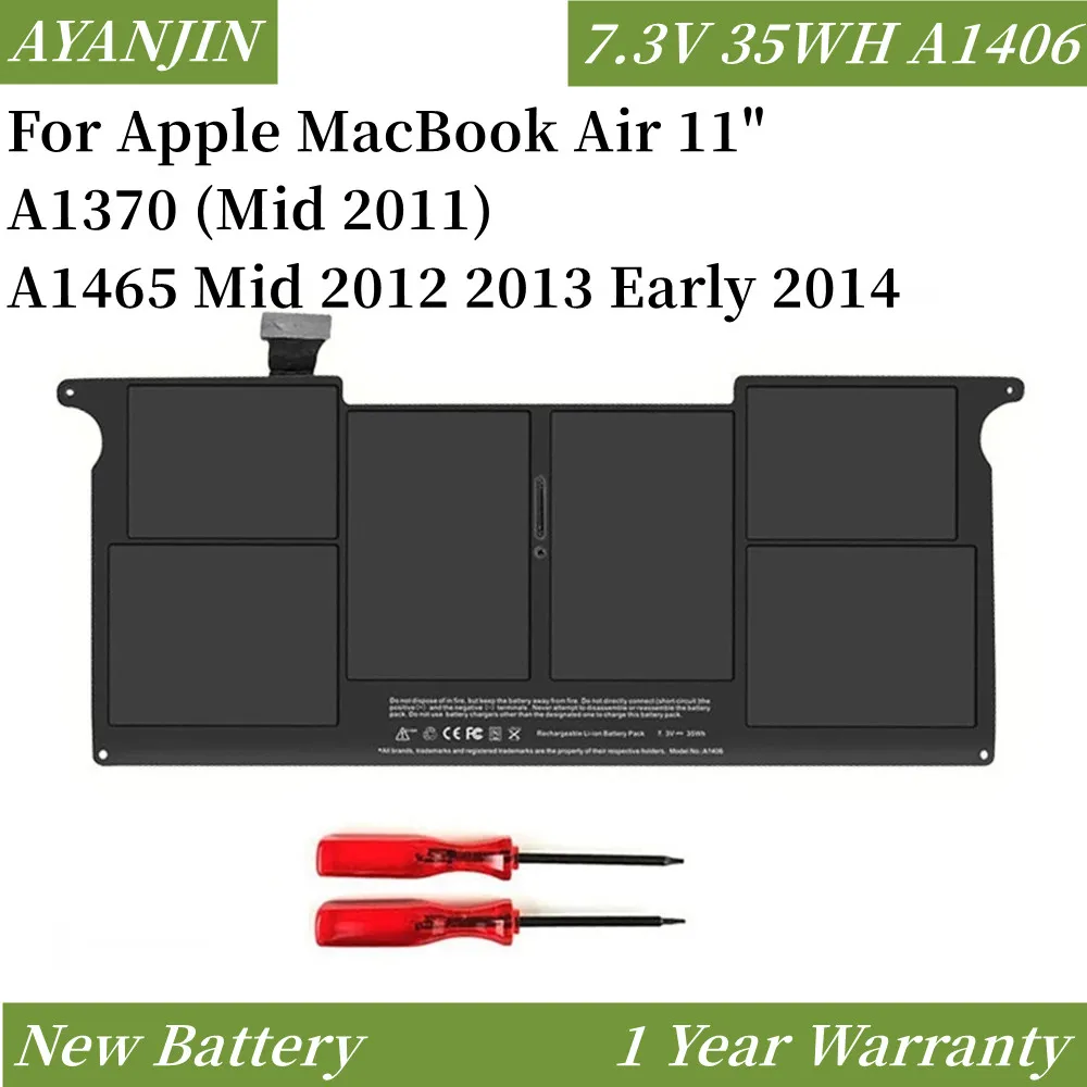 

7.3V 35WH A1375 A1406 Battery For Macbook Air 11 inch A1370 2010 2011 A1465 2012 Year 020-7377-A