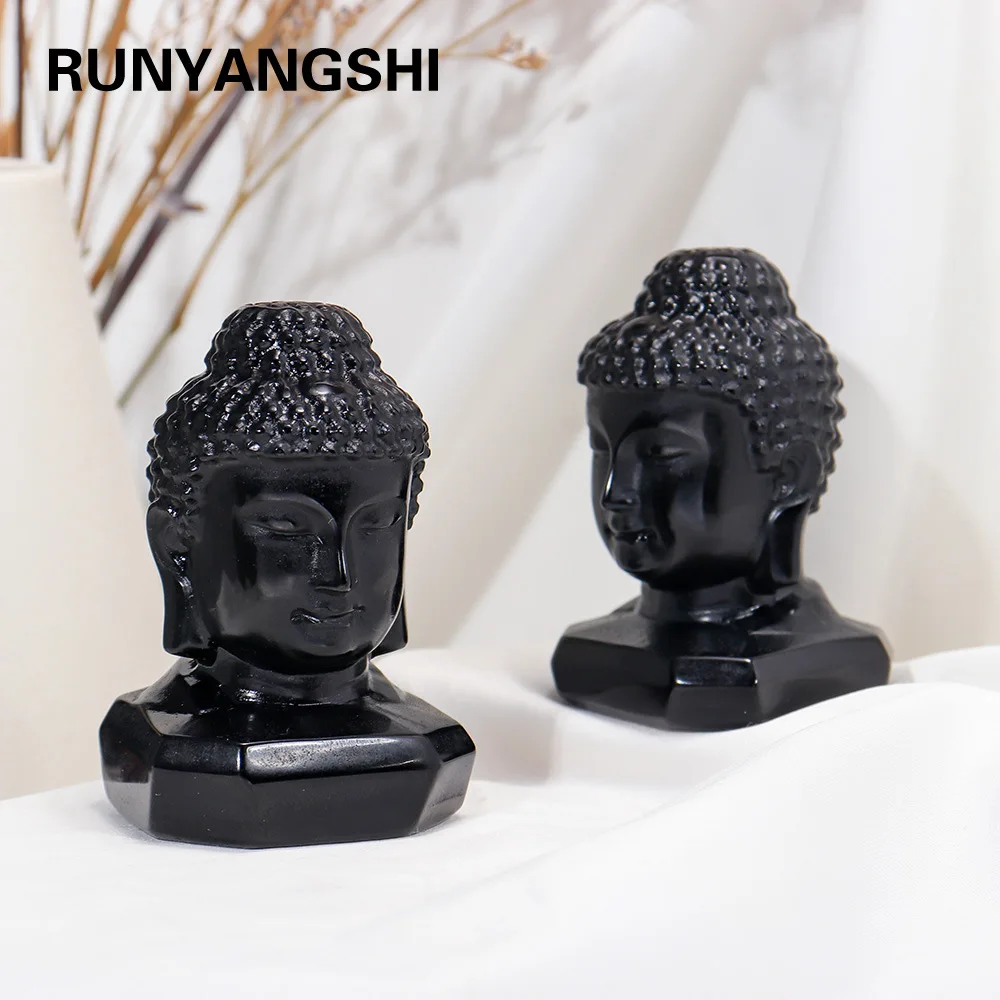 

Natural black obsidian Buddha Head Hand Polished Original Stone Ornaments DIY Sculpture Buddha Statue