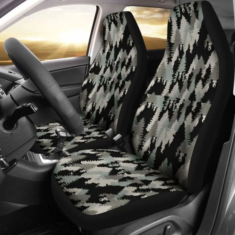

Camo Car Seat Cover Bear Hunting,Pack of 2 Universal Front Seat Protective Cover