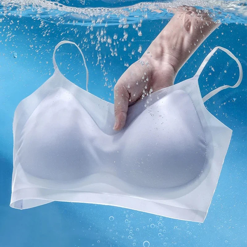 3PCS Ultra-Thin Breathable Ice Silk Top Bras Women's Bustier Underwear Seamless Back Halter Vest Wrap Wireless Bras Solid Color 1