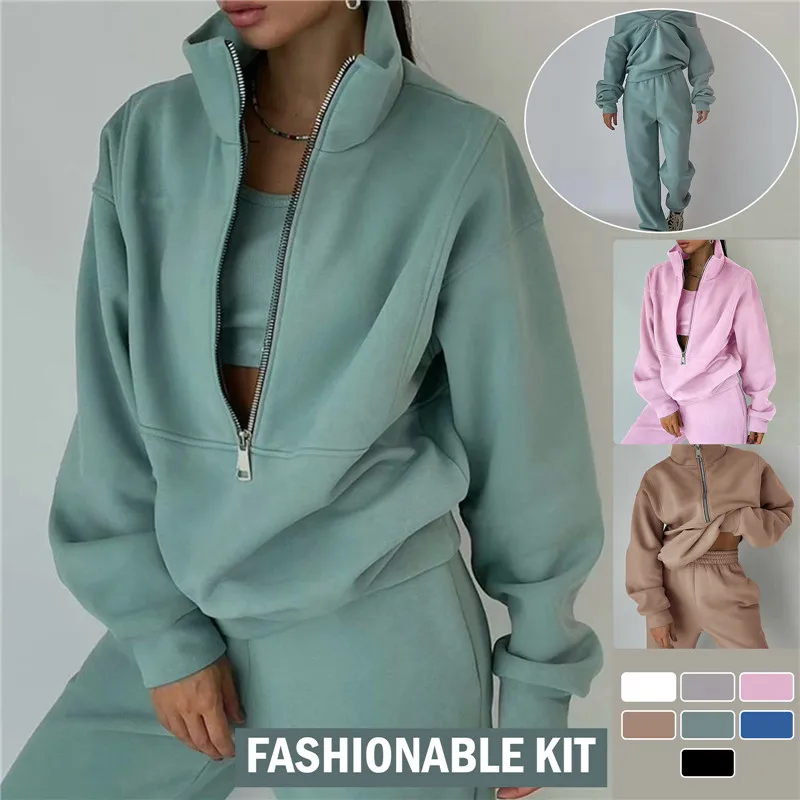 

Winter Two Piece Sets Women Tracksuit Oversized Suit 2023 Autumn Trouser Suits Female Sweatshirt Solid Sports Hoodie Sportswear