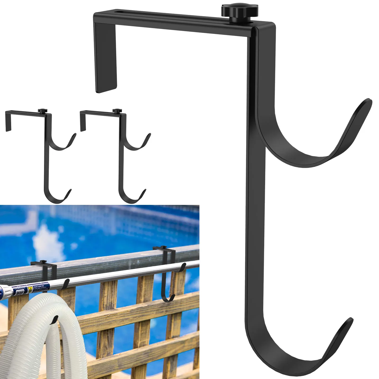 2PcsPoolPoleHooksAdjustablePoolPoleHangerNoDrillPoolFence