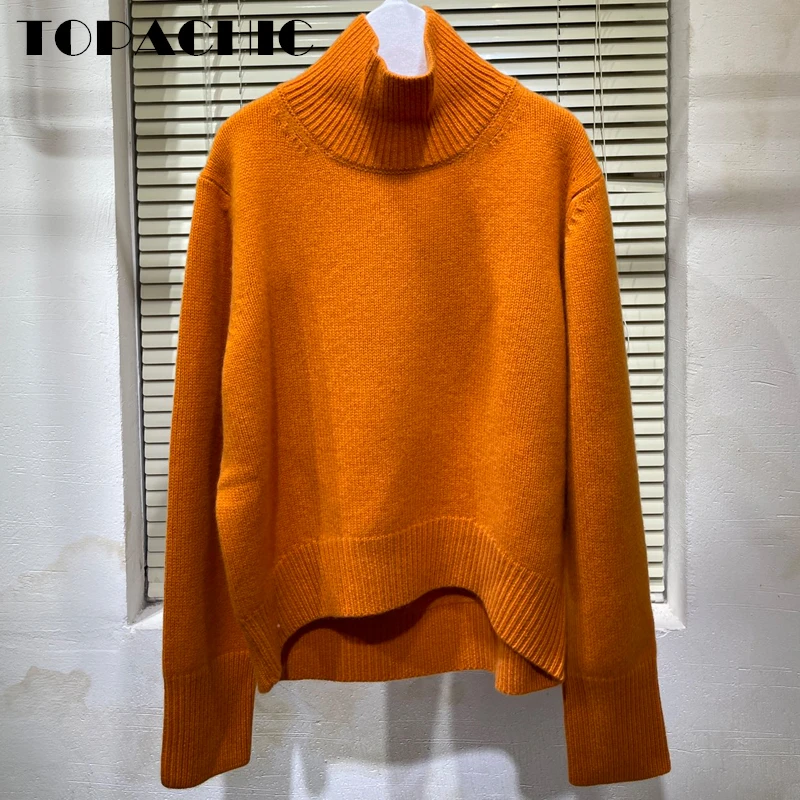 

10.28 TOPACHIC Women's Simple Fashion Turtleneck Solid Color Cashmere Knitted Pullover Sweater