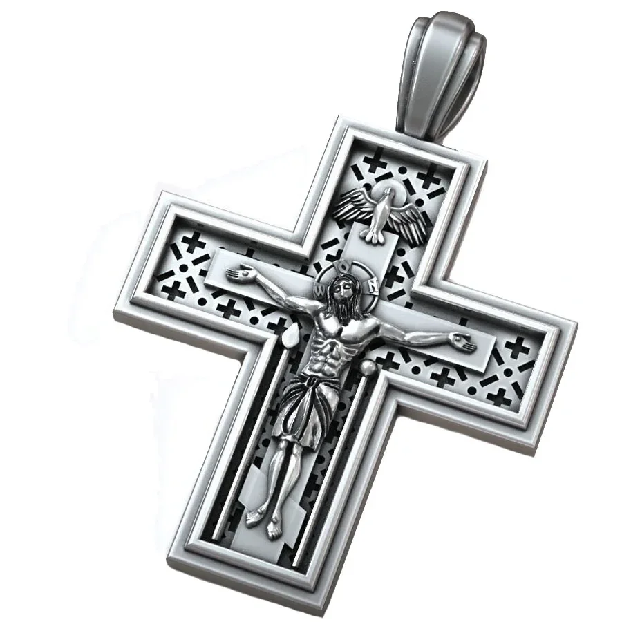 19g Christ Orthodox Crucifix Jesus Cross Religious Pendant  Customized 925 SOLID STERLING Silver High Trendy 9 5g crucifixion orthodox cross saint helena jesus christ pendant customized 925 solid sterling silver high trendy