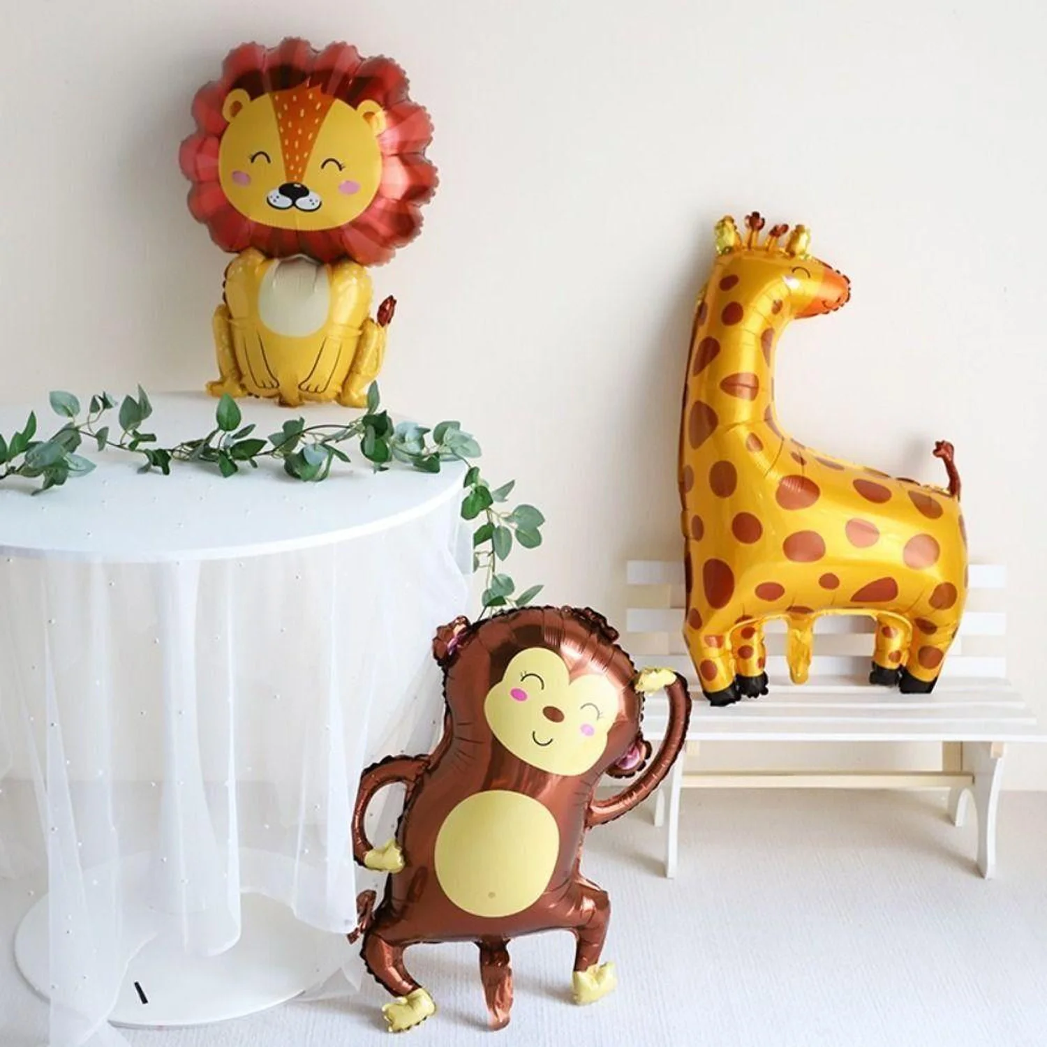 Animal Head Foil Balloons Safari Zoo Handheld Birthday Party Decorations