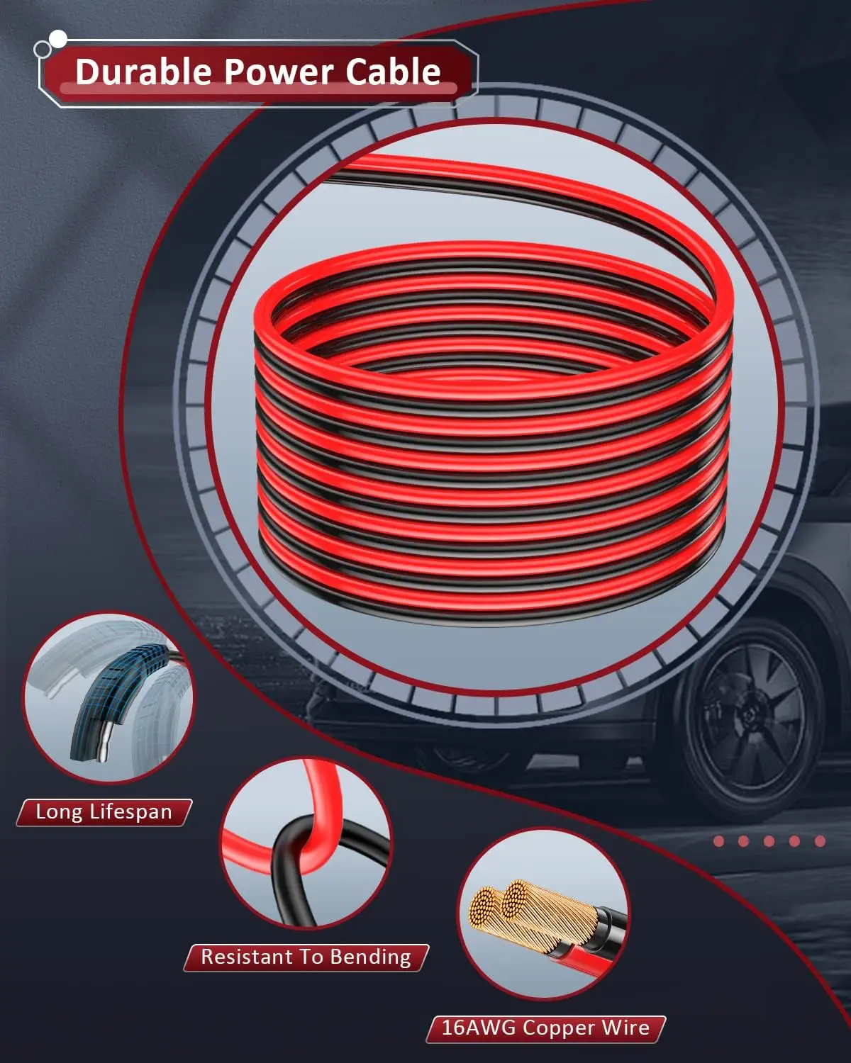 SinLoon Cavo Accendisigari SAE 3m 16AWG – Prolunga 12V 15A Con Fusibile E Indicatore Di Carica - 2