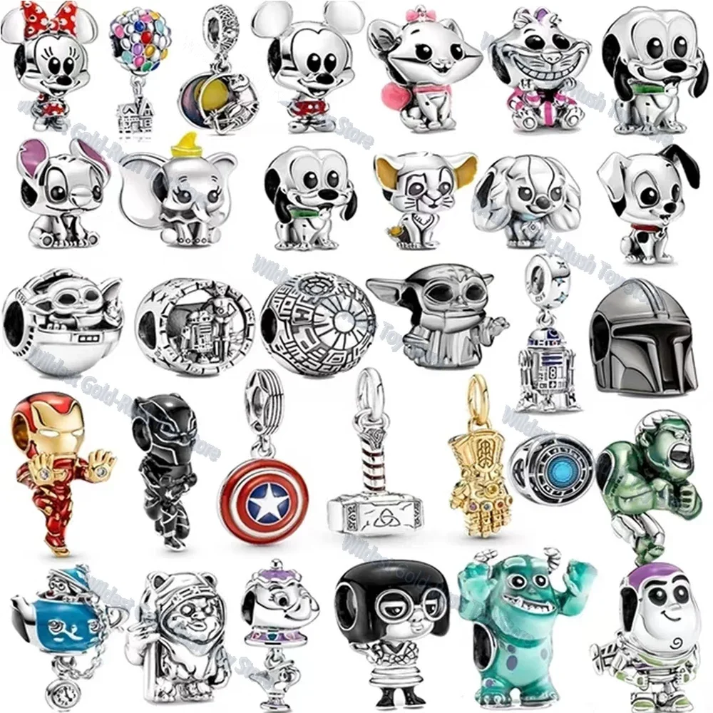 Disney Cartoon 925 Sterling Silver Marvel Baby Yoda Winnie Stitch Charm Ciondolo Fit Bracciale Originale Gioielli Da Donna Regalo