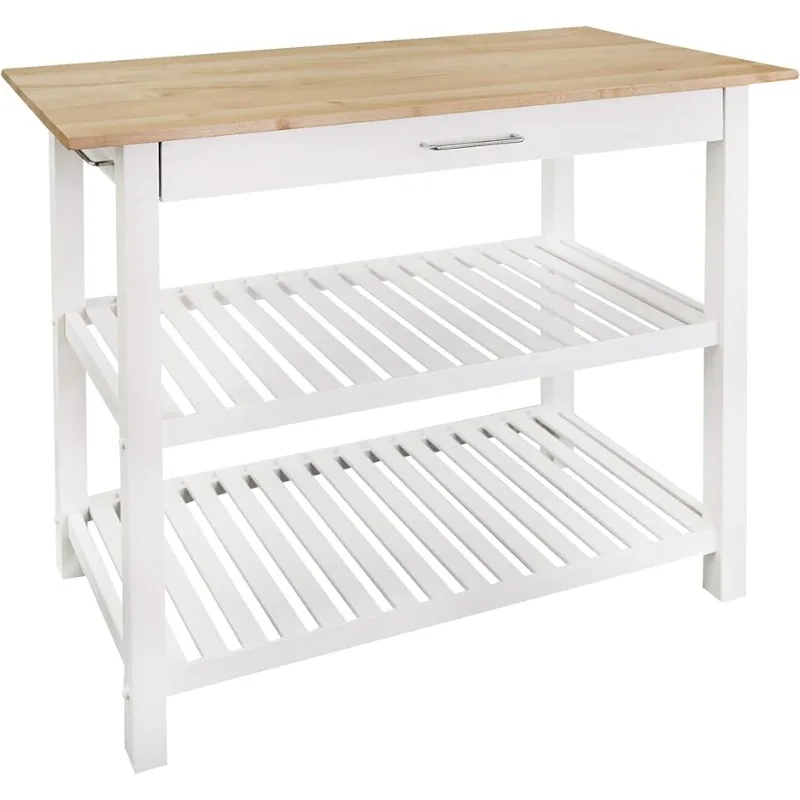 

Solid Hardwood Top, Natural/White, 40" W (373-91) Kitchen Island, Natural&White