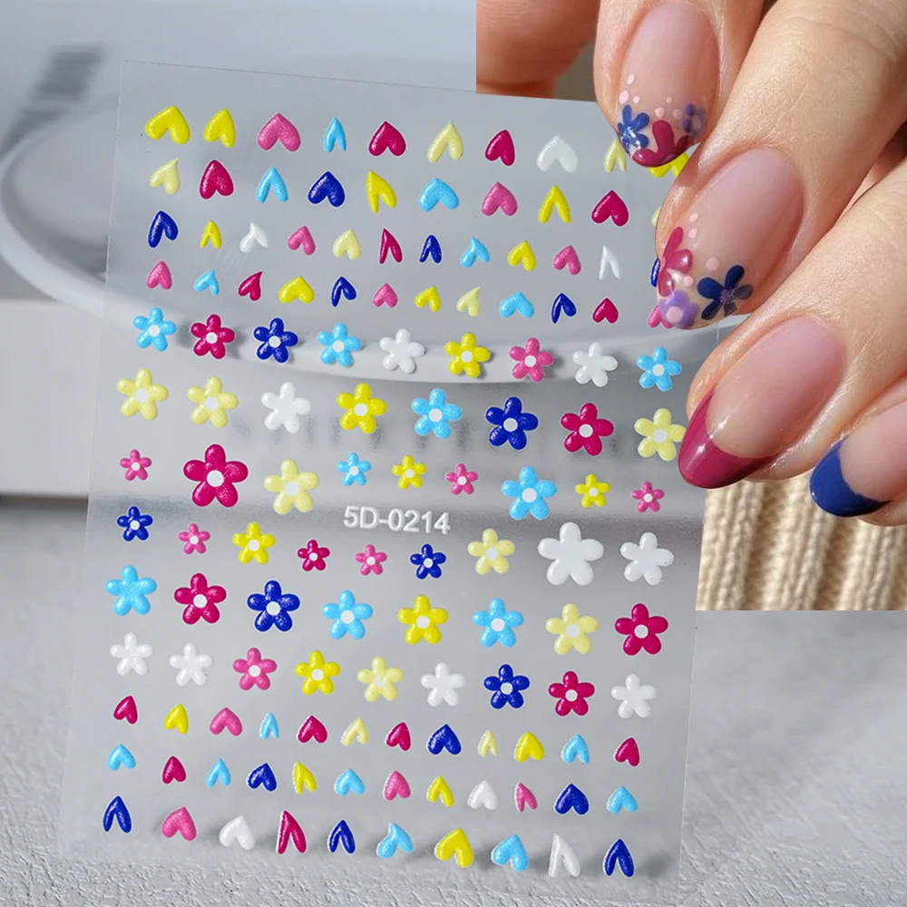5D Exquisite Daisy Nail Sticker 1sheet Colorful Floral Nail Decal 8*10cm Self-adhesive Luxurious Daisy Nail Art Sticker Decor 9# 5