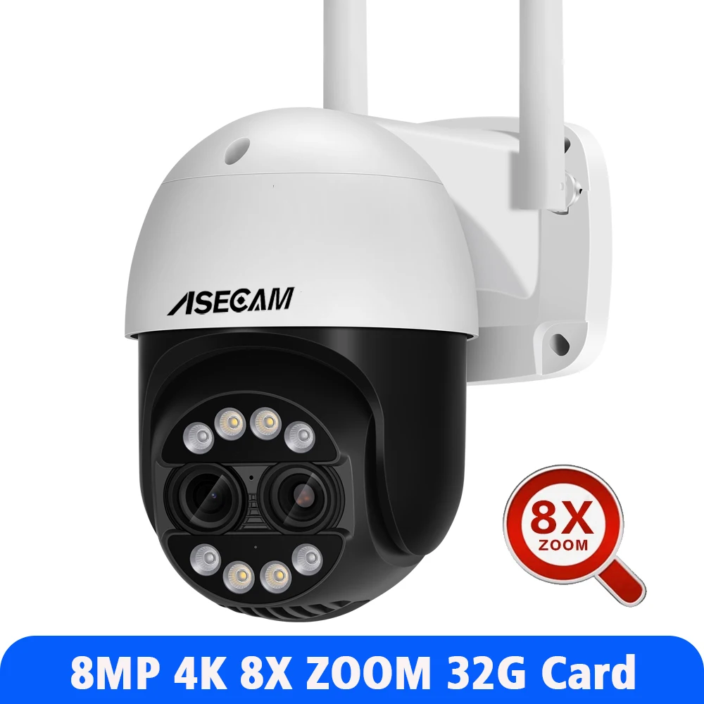 8MP Dual Lens 2.8mm -12mm 8X Zoom 4K PTZ WiFi IP Camera Outdoor AI