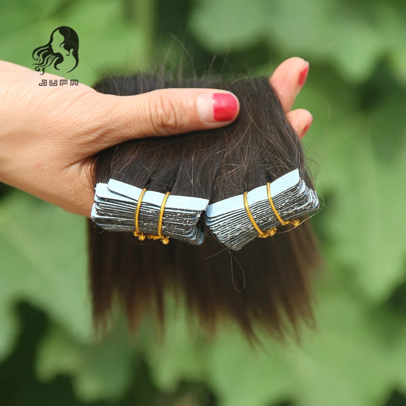 sale #4 Medium Brown Remy Tape In Human Hair Extensions Machine-made 30inch PU Virgin Hair Extensions Skin Weft Human