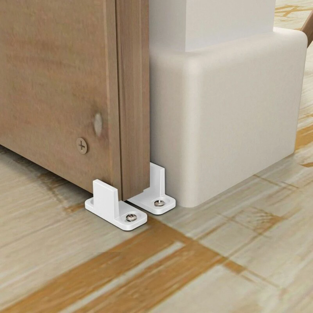 Durable Floor Guide 4.5 x 2 cm 6X/set Adjustable Hardware L-Guide Plastic Practical Sliding Barn Door White shower door rollers,sliding door roller,shower room pulley,shower room rollers,sliding door pulley,nylon bearing pulley