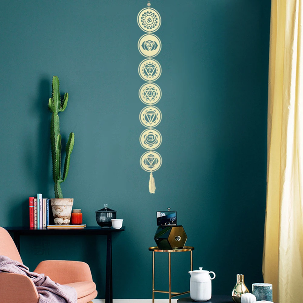 

7 Chakra Wood Meditation Hanging Decorative Sacred Geometry Wall Art Yoga Wooden Grid Art Symbol for Bedroom Living Room Gifts