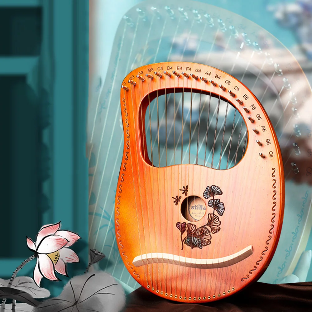 

19 Strings Lyre Harp Set Thumb Piano Mahogany Wood With Tuning Wrench Tool For Beginner Gifts Cleaning Cloth Picks Spare String