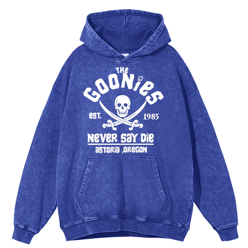 thumbnail image 1 of Sudadera con capucha para hombre, estilo retro, desgastada, con la bandera pirata de Oregón, Never Say Die Astoria, 100 % algodón, ropa informal, sudadera holgada, 1 of 5