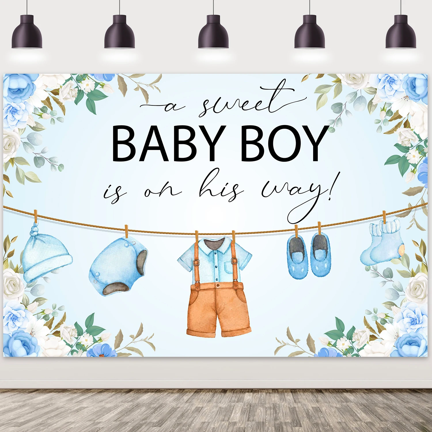 

Blue Baby Clothes Theme Baby Shower Backdrop Baptism Party Decoration Birthday Party Children Room Gender Revealing Photography