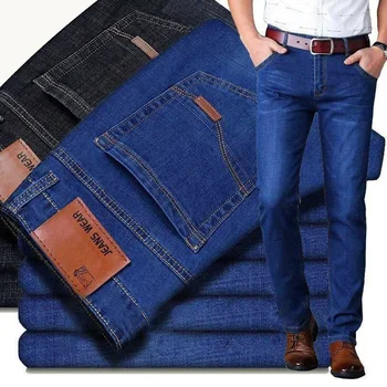 2025 NEW Men's Fashion Business Jeans Classic Style Casual Stretch Slim Jean Pants Male Brand Denim Trousers Black Blue 1