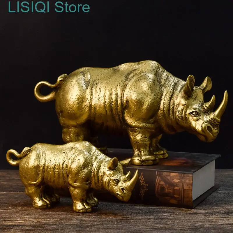 

New Resin Handicraft Ornaments Rhinoceros Simulated Animal Sculpture Golden Rhinoceros Decorative Figurines Decoration