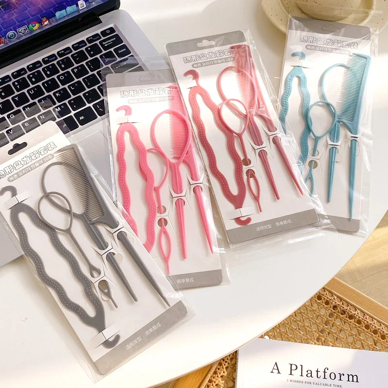 4Pcs Hair Braiding Tool Set French Braid Updo Twister Hair Rings Pick pull Hair Comb Needle Donut Bun Female Styling Accessories