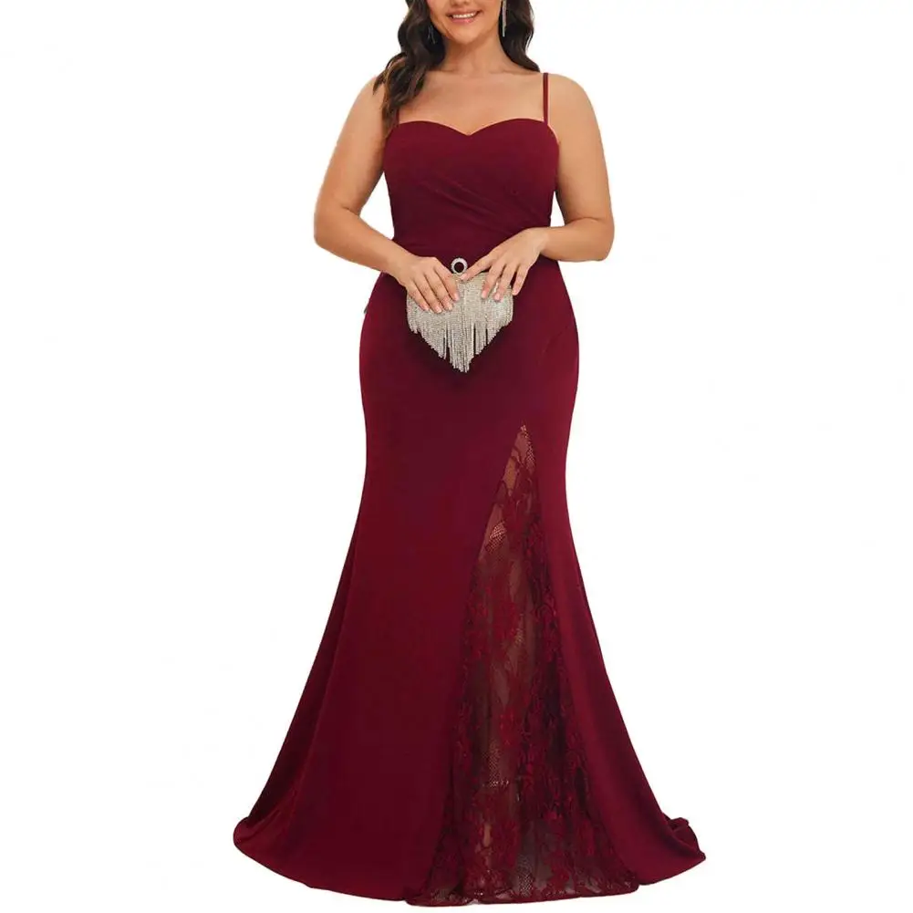 

Special Occasion Dress Elegant Lace Patchwork Evening Dress Backless Slim Waist Banquet Prom Maxi Dress