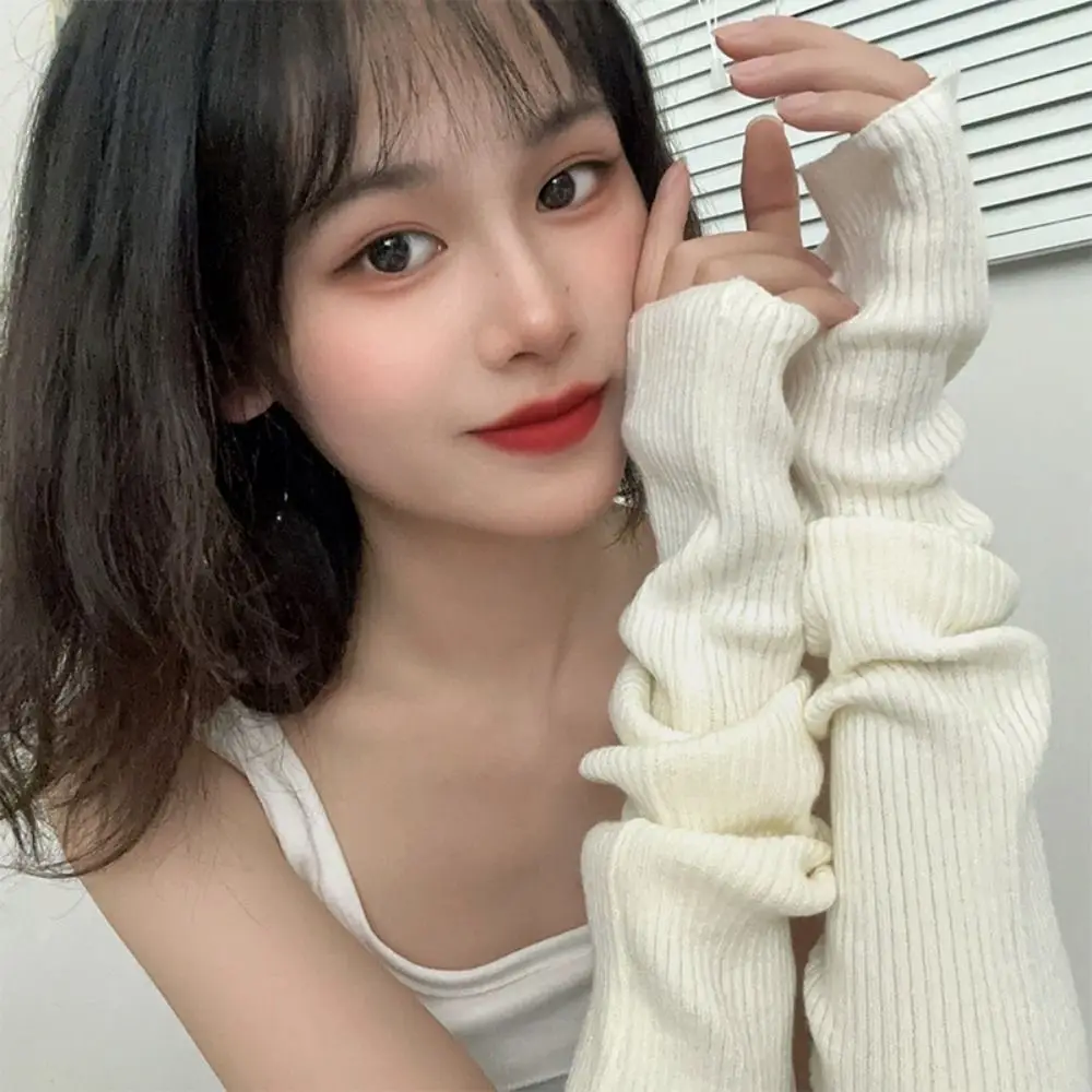 여성용 고딕 긴 손가락없는 장갑, 겨울 니트, 따뜻한 부드러운 팔 슬리브, 캐주..