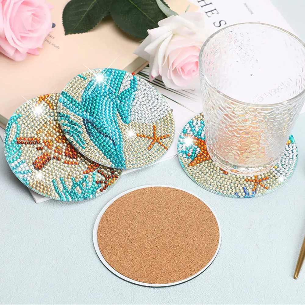 6/8PCS 5D Ocean Diamond Painting Coasters Diamond Art Kits for Adults Kids  Cup Mat with Holder for Beach House Decor - AliExpress