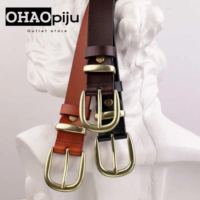 

OHAOPIJU Black Leather Belt Women Width 3cm 2024 New Genuine Leather Luxury Belts Designer Women Belt For Jeans